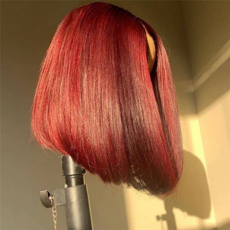 Straight Burgundy Bob Lace Front Wigs For Women 99J Lace Front Human Hair Wigs Brazilian Pre plucked 150% Density Bob Wigs - Image 4
