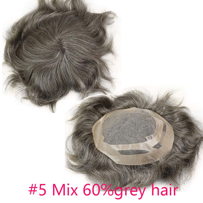 Men's Toupee Human Hair Monofilament Net Base Thin Skin Around with Combs Toupee for Men #2 Mixed 60% Grey - Image 21