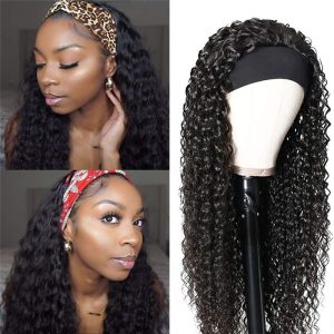 Alternative view of Headband Wigs Human Hair Deep Wave 16 Inch wigs Glueless Headband Wig Deep Wave None Lace Front Wigs Machine Made 150% Density Wigs Curly Hair