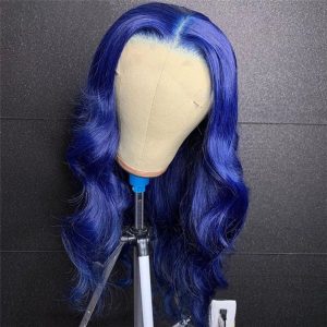 Transparent Dark Blue Body Wave Wigs For Women Pre Plucked Brazilian Lace Front Human Hair Wigs Ombre Colored Lace Part Wig - Image 5