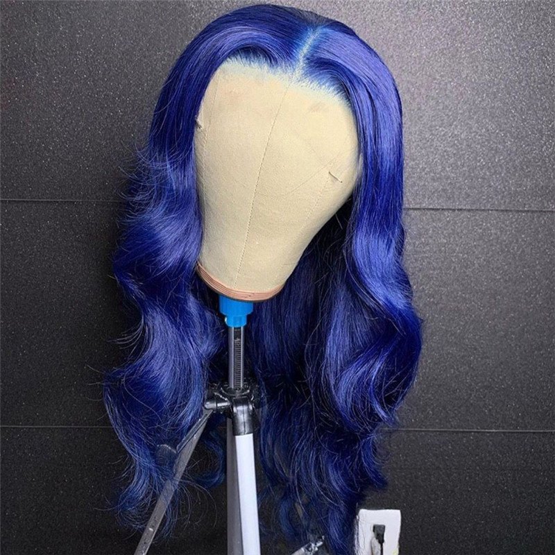 Transparent Dark Blue Body Wave Wigs For Women Pre Plucked Brazilian Lace Front Human Hair Wigs Ombre Colored Lace Part Wig - Image 5