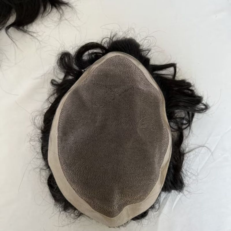 Toupee for Men Fine Mono Top around PU Thin Skin Base 100% Remy European Human Hair piece 1B Hair Replacement System 10x8 10x7 9x7 - Image 3