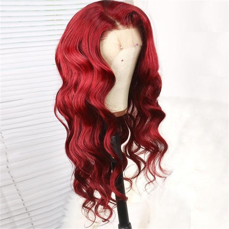 Peruvian Hair Lace Front Wig Wine Red Color Body Wave Style - Image 3