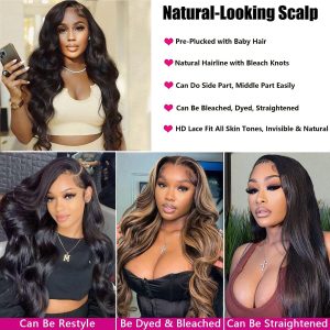 13x4 Body Wave Lace Front Wigs Human Hair 24 Inch HD Lace Front Wigs Human Hair Pre Plucked 180 Density Glueless Lace Front Human Hair Wigs for Black Women 100% Brazilian Body Wave Frontal Wigs - Image 8
