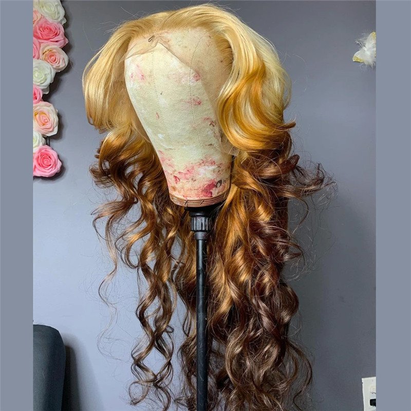 Honey Blonde Ombre Colored Lace Front Human Hair Wigs For Women Brazilian Remy Pre Plucked Body Wave Glueless Highlight Wig - Image 3