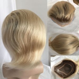 Toupee for Men with Transparent Swiss Lace with PU Around 10x8 Brazilian Human Hair Straight Hair Pieces for Men #60 Platinum Blonde - Image 14