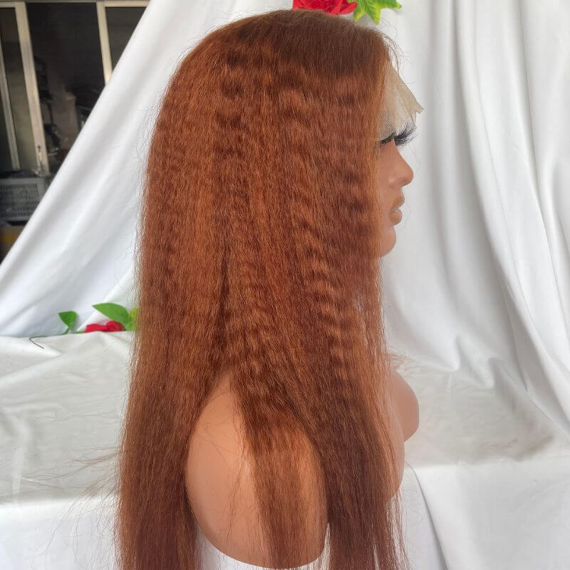 Reddish Brown Colored Italian Yaki Straight Brazilian Human Hair 13X4 Lace Front Wig Pre Plucked 100% Human Hair Wigs For Women - Image 6