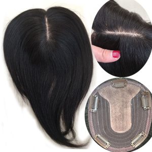 Hair Piece Extensions Crown Toppers Solid Color 100% Human Hair Natural 1B Color Remy Human Hair Clip In Hair For Women Toupees - Image 2