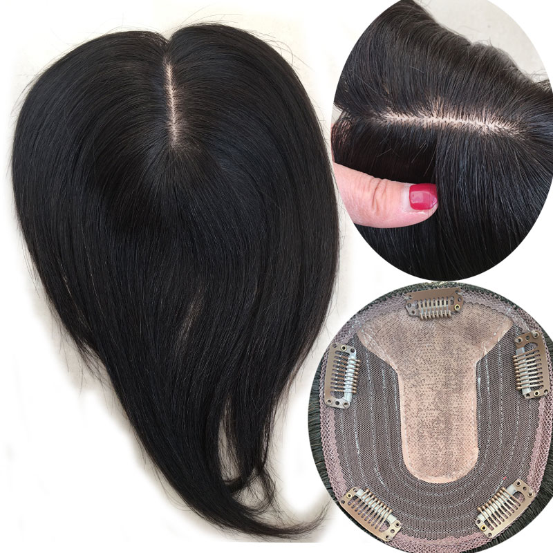 Hair Piece Extensions Crown Toppers Solid Color 100% Human Hair Natural 1B Color Remy Human Hair Clip In Hair For Women Toupees - Image 2