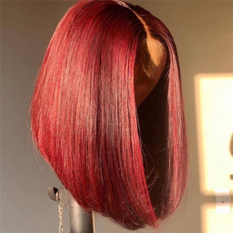 Straight Burgundy Bob Lace Front Wigs For Women 99J Lace Front Human Hair Wigs Brazilian Pre plucked 150% Density Bob Wigs - Image 2