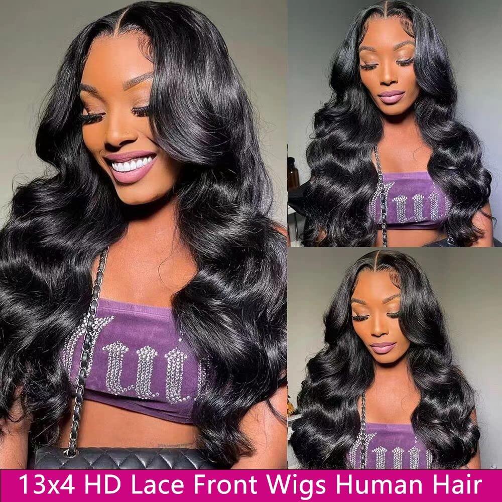 13x4 Body Wave Lace Front Wigs Human Hair 24 Inch HD Lace Front Wigs Human Hair Pre Plucked 180 Density Glueless Lace Front Human Hair Wigs for Black Women 100% Brazilian Body Wave Frontal Wigs - Image 3