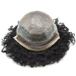 Pwigs Hairpiece Afro American 100% Human Hair System French Lace Natural Hairline Injected Pu Skin With Breathable Holes Layered Lace Top Afro Curly - Image 10
