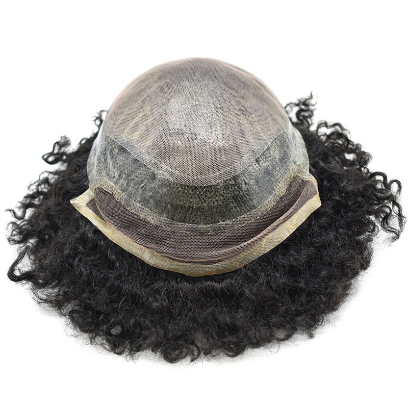 Pwigs Hairpiece Afro American 100% Human Hair System French Lace Natural Hairline Injected Pu Skin With Breathable Holes Layered Lace Top Afro Curly - Image 10
