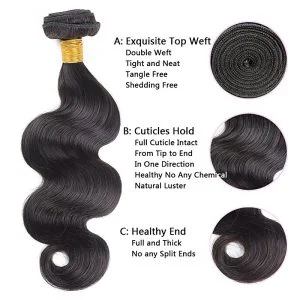Alternative view of Body Wave 3 Bundles With Lace Closure Free Part 4×4 Closure Unprocessed Remy Human Hair Extensions Natural Color