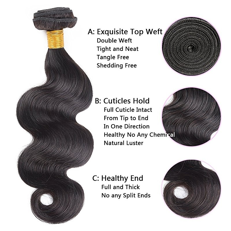 Body Wave 3 Bundles With Lace Closure Free Part 4×4 Closure Unprocessed Remy Human Hair Extensions Natural Color - Image 2