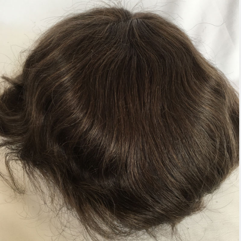 Toupee For Man's Hair Replacement System Wigs With Soft Thin 10"X 8" Mono Lace Hairpiece 90% #5 Brown Human Hair Mixed 10% Grey Hair - Image 9