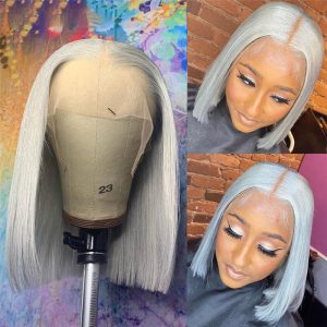 150% Density 13x4 Straight Bob Grey Human Hair Wigs Brazilian Hair Wigs Pre Plucked Bob Wig Transparent Lace Wigs Closure Wig - Image 3