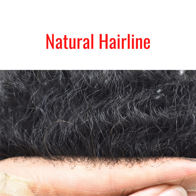 Pwigs Hairpiece Afro American 100% Human Hair System French Lace Natural Hairline Injected Pu Skin With Breathable Holes Layered Lace Top Afro Curly - Image 7