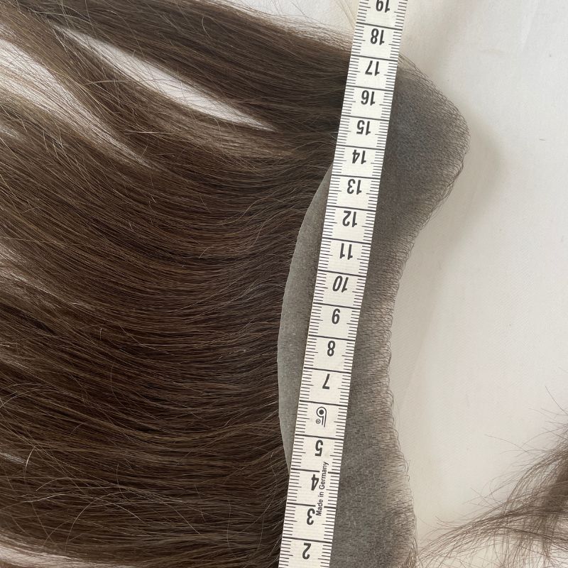 Men's V Loop Frontal Toupee PU Human Hair Hairline 100% Real Human Hair Male Replacement 4# Brown Color - Image 6