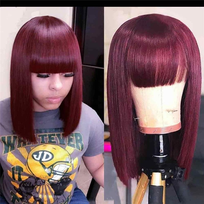 Blonde 99J Short Bob Human Hair Wigs With Bangs Peruvian Virgin Hair Full Machine Wigs Orange Purple Bob Wig With Bangs 150% - Image 3