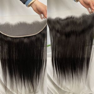 13x4 HD Transparent Lace Frontal Brazilian Remy Hair Straight Nature Color with Bleached Knots - Image 4