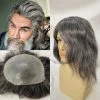 Pwigs Toupee for Men Full Thin Skin PU Cap Base 12inch Long European Human Hair Men Toupee Natural Hairline Hair System 1b Mixed with 60% White Hair Men Wigs