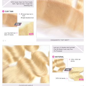 Peruvian Human Hair 613 Blonde Lace Frontal Closure Free Part Body Wave 13x4 Ear to Ear Swiss Lace Bleached Knots - Image 3