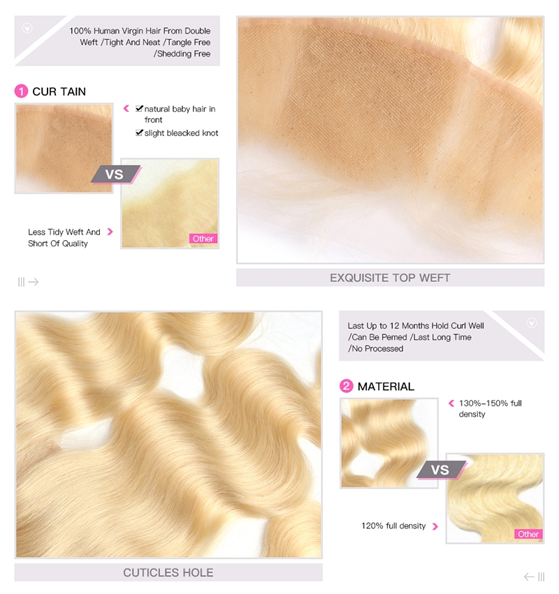 Peruvian Human Hair 613 Blonde Lace Frontal Closure Free Part Body Wave 13x4 Ear to Ear Swiss Lace Bleached Knots - Image 3
