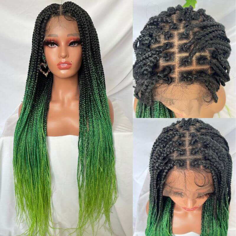 9x6 Lace Ombre Wigs 36 Inch double Lace Front Box Braided Wigs Knotless Lace Frontal Wig Synthetic Black Hand Braided Cornrow Braids Wigs With Baby Hair - Image 19