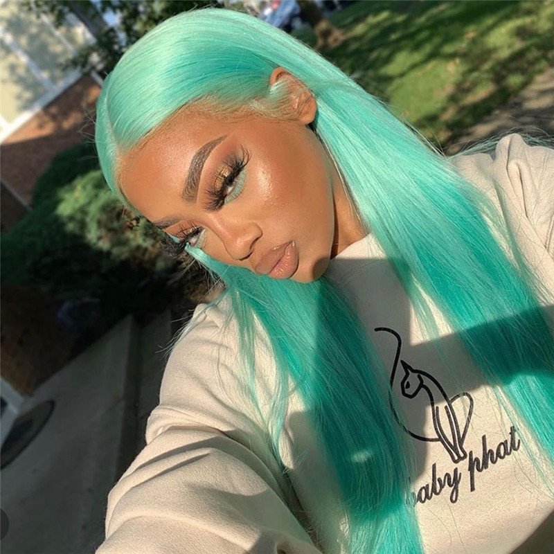 Straight Green Human Hair Wigs 150% Density Brazilian Remy Ombre Green Wigs For Women Green Colored Human Hair Wigs Pre Plucked - Image 4
