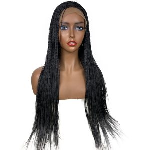 Black Color Hair Braided Box Braids Wigs High Temperature Fiber Hair Synthetic Lace Front Wig For Women Lace Wigs - Image 3