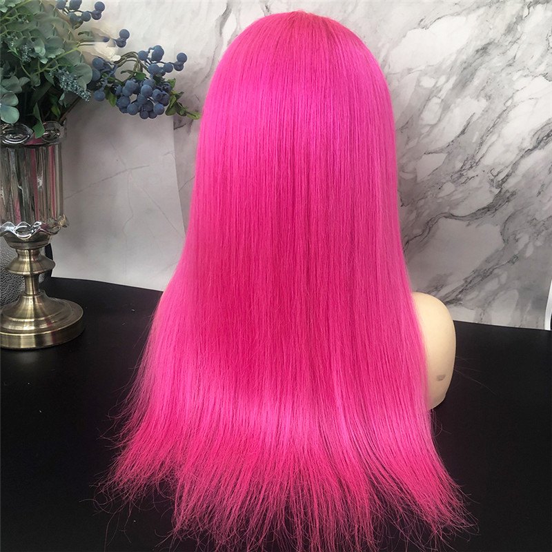 Straight Pink Lace Front Wig Brazilian Remy Hair Pink Bob Ombre Human Hair Wig Pink Closure Wig Transparent Lace Wigs For Women - Image 5