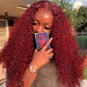 28 Inch Long Ombre Color Curly Wig 1B 27 Honey Blonde Lace Front Human Hair Wigs For Women Burgundy 99J Red Wig 150% 250% - Image 3