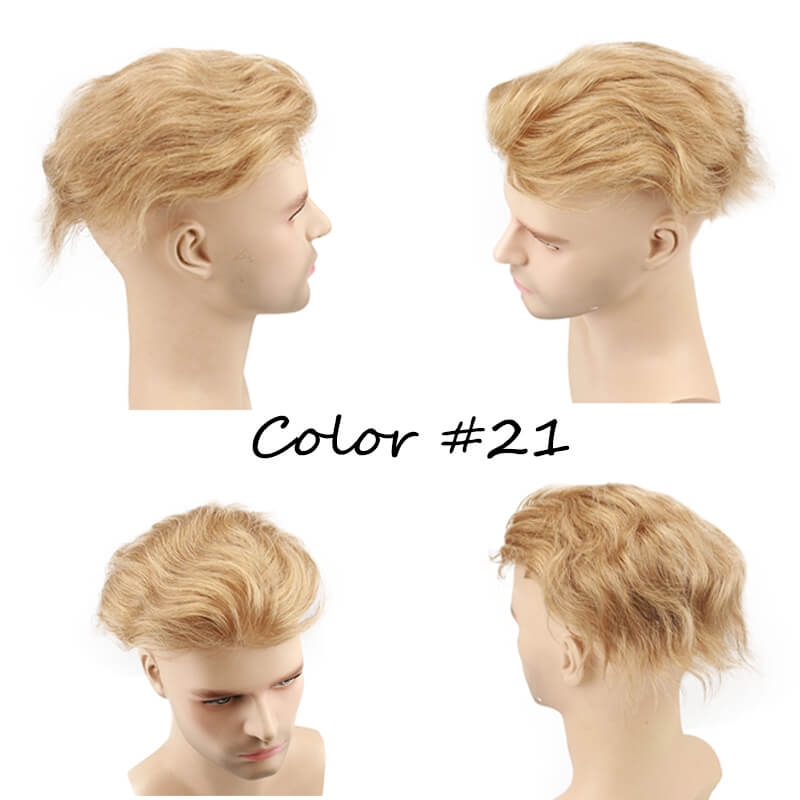 European Virgin human Hairpiece for Men’s Toupee Ultra Transparent Thin Skin PU Replacement Hair Pieces 10”x8” Base Size #21 Color - Image 4