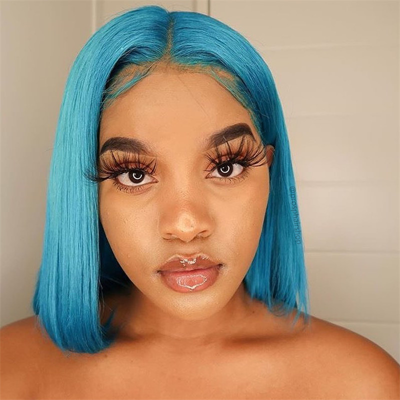 Peruvian Hair Sapphire Blue Straight Lace Front Bob Wigs