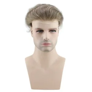 Men's Wig Human Hair Hairpiece Toupee Super Thin Skin Hair Replacement (#7 Light Ash Brown)