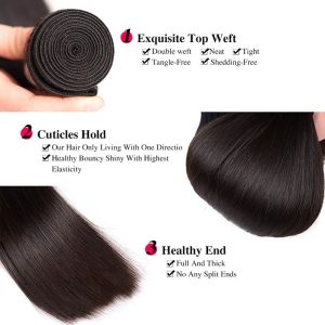 Silky Straight Hair 3 Bundles With Frontal Brazilian Human Hair Weave 13x4 Pre Plucked Lace Frontal Closure With Baby Hair Around - Image 4