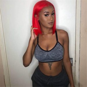 Lace Front Short Bob Wig With Red Straight Style
