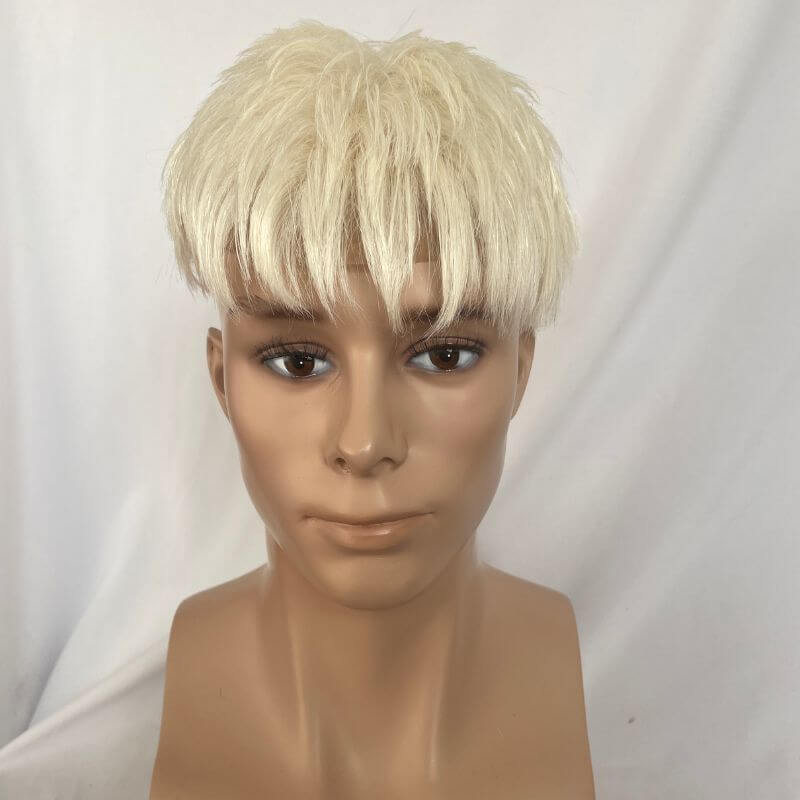 Cut Hairstyle Human Hair Piece Wigs Toupee for Men Hair Replacement System Human Hair Toupee For Men Natural Lace Front with Skin 10x8 Straight 60# Platinum Blonde Color - Image 9