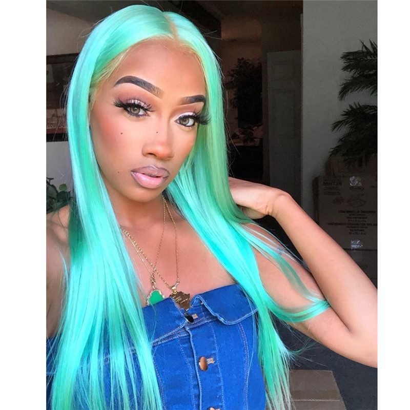 Straight Green Human Hair Wigs 150% Density Brazilian Remy Ombre Green Wigs For Women Green Colored Human Hair Wigs Pre Plucked - Image 3