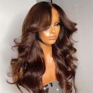 13x4 Lace Front Human Hair Wigs Chocolate Ombre Brown Red Pre Plucked Natural Hairline Straight Body Wave Lace Wig 150% Density Brazilian Remy Hair Wigs - Image 4
