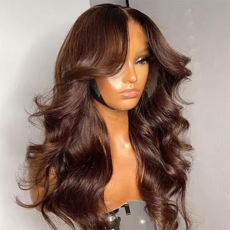 13x4 Lace Front Human Hair Wigs Chocolate Ombre Brown Red Pre Plucked Natural Hairline Straight Body Wave Lace Wig 150% Density Brazilian Remy Hair Wigs - Image 4