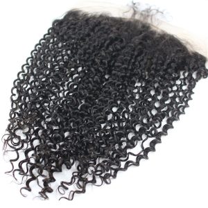 13x6 Lace Frontal Closure Kinky Curly Free Part Ear to Ear Mongolian Human Hair Lace Frontal Bleached Knots with Baby Hair Natural Color (20 inch) - Image 3