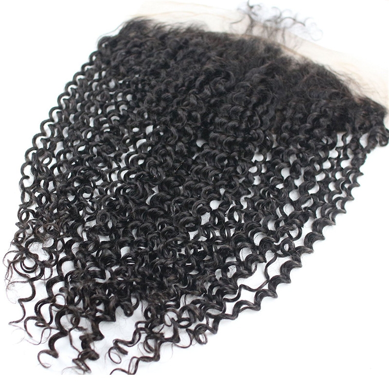 13x6 Lace Frontal Closure Kinky Curly Free Part Ear to Ear Mongolian Human Hair Lace Frontal Bleached Knots with Baby Hair Natural Color (20 inch) - Image 3