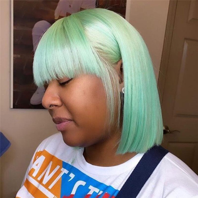 Blonde 99J Short Bob Human Hair Wigs With Bangs Peruvian Virgin Hair Full Machine Wigs Orange Purple Bob Wig With Bangs 150% - Image 4