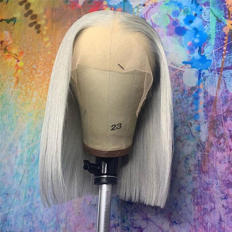 Transparent Lace Wigs For Women 150% Density Grey Bob Human Hair Wigs Brazilian Remy 13x4 Lace Wig Short Bob Ombre Wig - Image 2