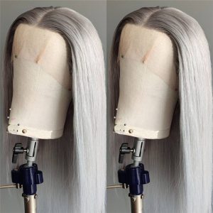 Gray Lace Front Wig Human Hair 150% Straight Grey Human Hair Wig Brazilian Ombre Remy Human Hair Wigs Silver Grey Lace Front Wig - Image 5