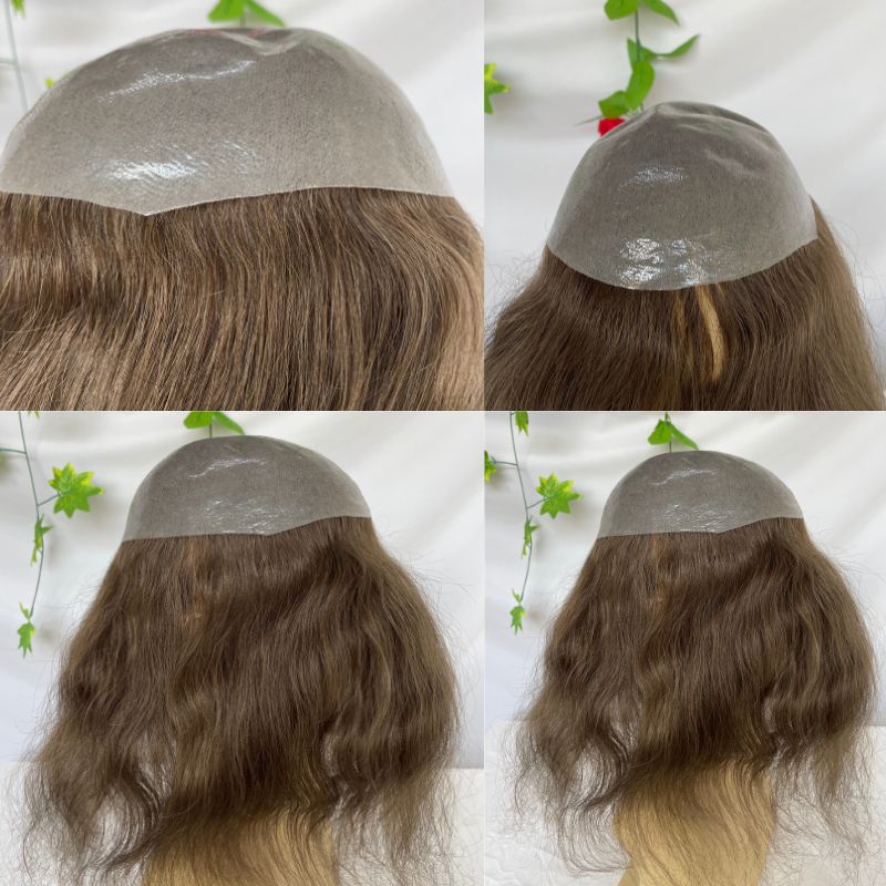 Men's Toupee #4 Brown Color Toupee for Men Cambodian Human Hair System Super Thin Skin Base Full PU Hairpieces 8x10 Inch V-Loop Hair Replacement - Image 4