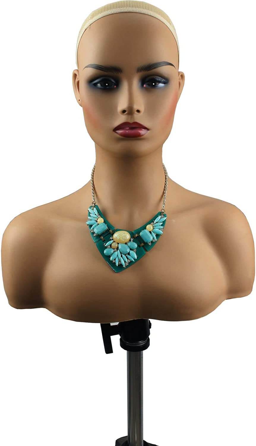 Realistic Female Mannequin Head with Shoulder Manikin PVC Head Bust Wig Head Stand for Wigs Display Making,Styling,Sunglasses,Necklace Earrings - Image 6