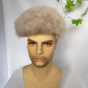 Men Toupee Human Hair Afro Curly Ombre #60 White Color Toupee for Men 8x10 inch Afro Curl Toupee for Black Men Full French Lace Hair System 360 Weave Men Toupee Hair System - Image 20